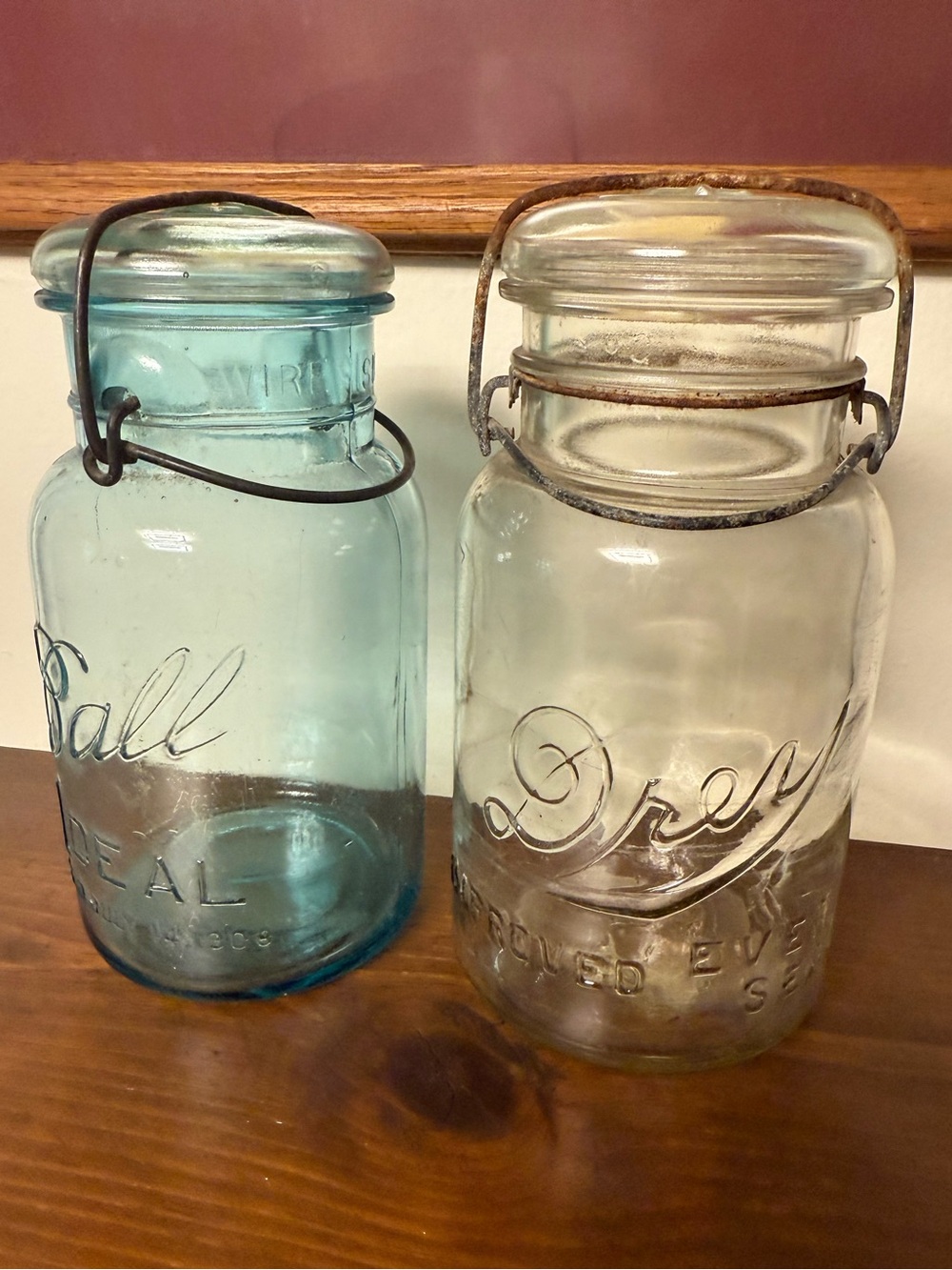 Vintage Ball and Drey Mason Jars with Wire Bails - Aqua & Clear